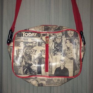 Black White & Red News Crossbody Messenger Bag